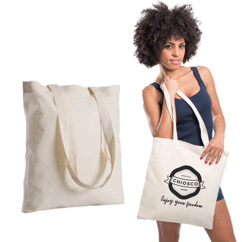 Borsa shoppers in cotone ecrù