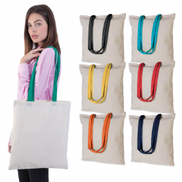 Borsa shoppers in cotone 130gr manici colorati