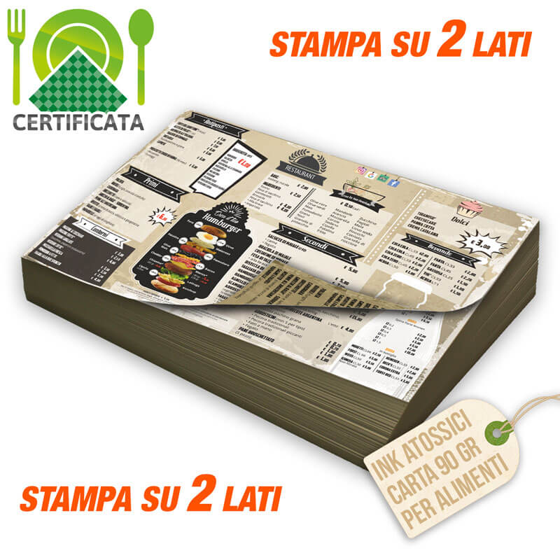 Tovagliette carta certificata 90gr stampa bifacciale